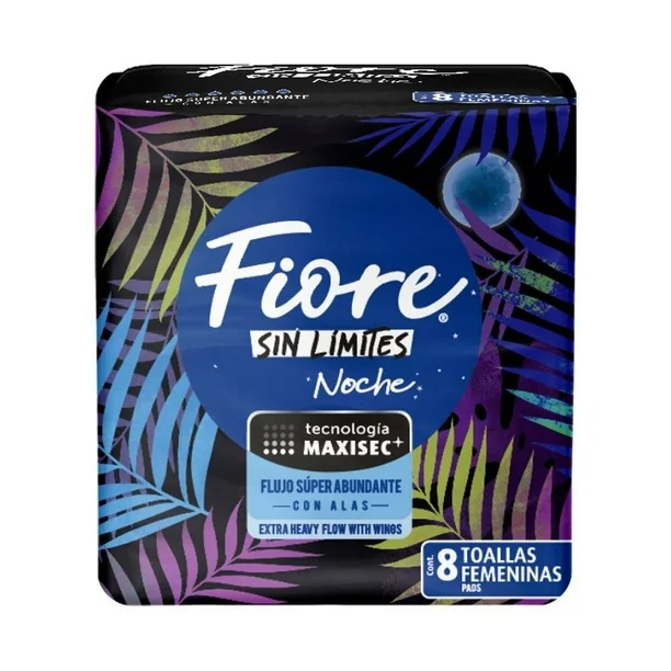 Fiore Sin Límites Noche Flujo Súper Abundante 8 Toallas Femeninas